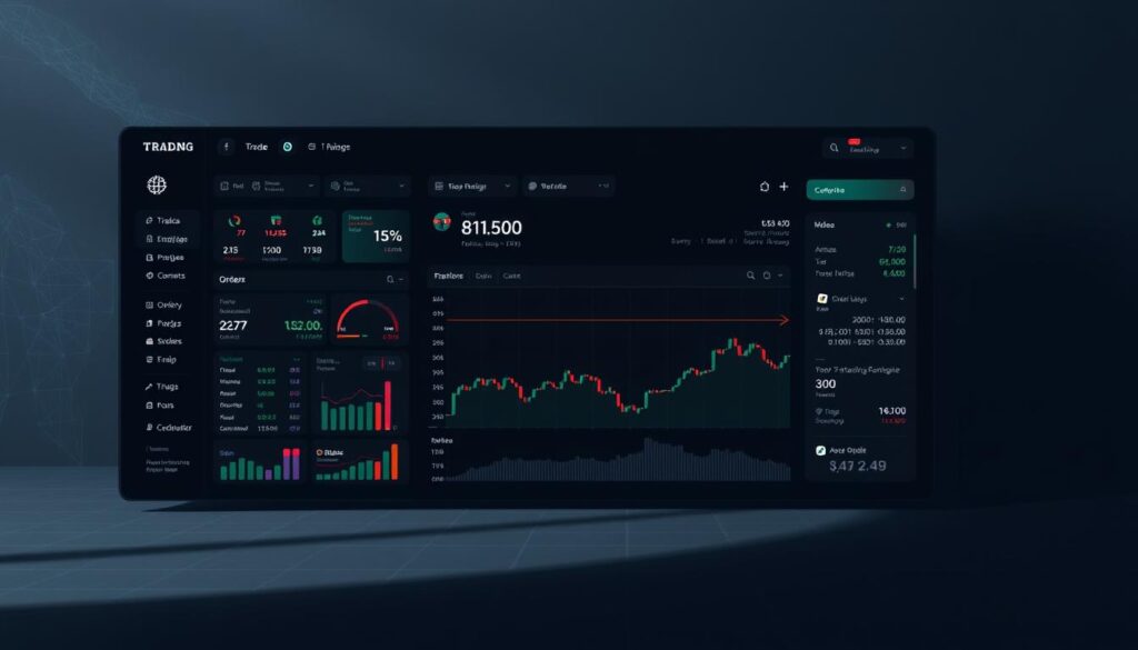 A modern, minimalist trading dashboard with a sleek, dark-themed user interface. The foreground features a series of customizable widgets and charts, displaying real-time market data, trading indicators, and portfolio performance. The middle ground showcases an interactive order entry panel, allowing for seamless order management and execution. In the background, a subtle grid pattern and clean, geometric shapes create a sense of technicality and precision, complemented by soft, directional lighting that casts dramatic shadows, conveying a professional, high-stakes atmosphere. The overall aesthetic strikes a balance between functionality and aesthetics, catering to the needs of advanced traders seeking a tailored, efficient trading experience.