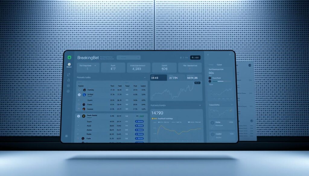 A sleek and modern software interface showcasing the BreakingBet budget arbitrage tool. In the foreground, a clean dashboard displays real-time betting odds, win probabilities, and suggested arbitrage opportunities. The middle ground features intuitive data visualization charts and graphs, providing at-a-glance insights. The background conveys a sense of technological sophistication, with a subtle grid-like pattern and muted color palette that evokes a high-performance computing environment. Soft, even lighting accentuates the minimalist aesthetic, creating a sense of clarity and focus. The overall composition suggests a powerful, yet user-friendly tool designed to empower budget-conscious sports bettors to maximize their returns.