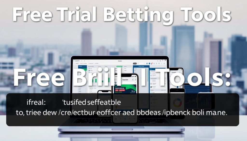 A vibrant and visually engaging image of free trial betting tools. In the foreground, a sleek, modern laptop with a clean, minimalist interface showcasing various betting software features. The middle ground features several mobile devices, each displaying different betting tools and analytics dashboards. The background is a subtle, blurred cityscape, conveying a sense of opportunity and financial potential. The lighting is soft and even, creating a professional, polished atmosphere. The overall scene exudes a sense of accessibility, simplicity, and the promise of guaranteed returns, perfectly aligning with the article's subject and section title.